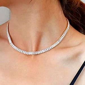 14k Yellow Gold Choker Tennis Necklace Emerald Cut Simulated Diamonds 💎 ✨️